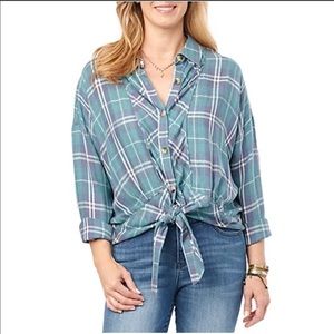 Democracy XL Plaid Button Down Top